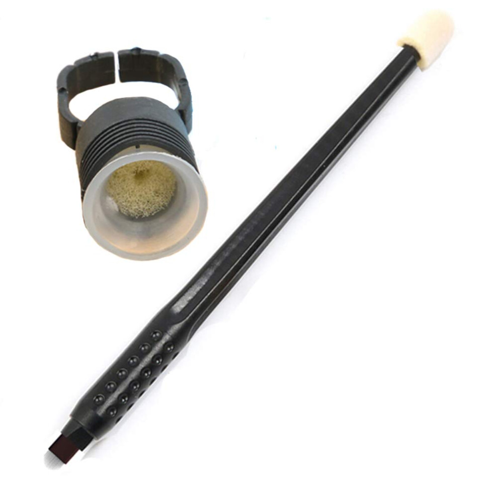 Black 5Pcs Disposable Microblading Pen 18U Blade With Sponge Ring For Eyebrow Tattoo