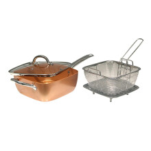 4 Piece Copper Color Non Stick Frying Pan Set with Square Design and Even Heat Distribution