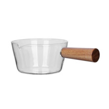Glass Saucepan with Wooden Handle, Borosilicate Milk Pan for Gas Stove, Heat Resistant Cookware