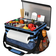 BBQ Grill Caddy with Paper Towel Holder, 32L Foldable Outdoor Organizer Tote Bag with Dividers