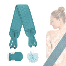 Bath Loofah Set with Long Back Scrubber, Loofah Gloves and Sponge Ball for Gentle Skin Exfoliation