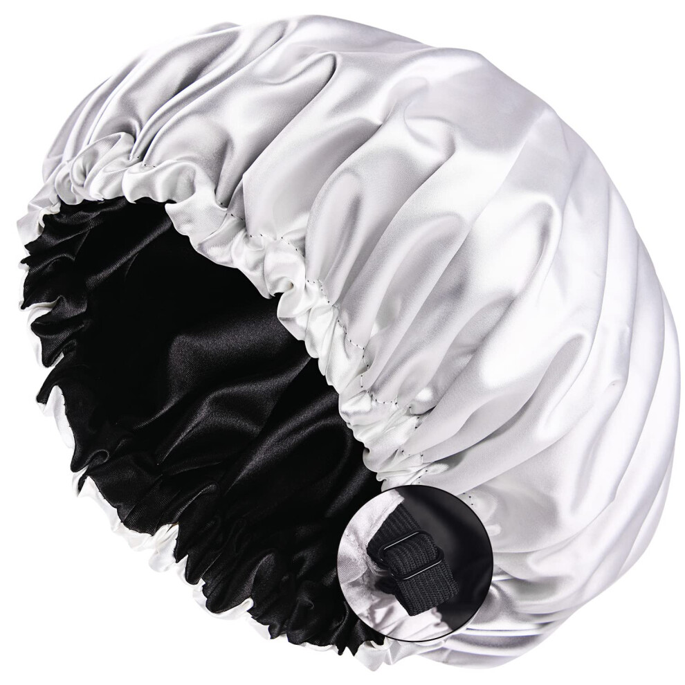 Unisex Extra Large Satin Sleep Cap With Adjustable Fit, Double Layer Silk Hair Bonnet For Curly Braids