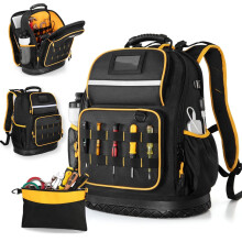Waterproof Hard Bottom Tool Backpack with Laptop Sleeve, Heavy Duty Electrician Tool Bag Organizer