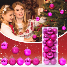Eguiwyn 24Pc Christmas Ornaments, Compatible with Christmas Tree Decorations, Hanging Ball Pendants in Hot Pink