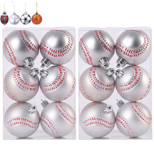 12Pack Christmas Baseball Ornaments, Compatible with Xmas Tree Decor, Red & Silver Holiday Theme Party Hanging Supplies