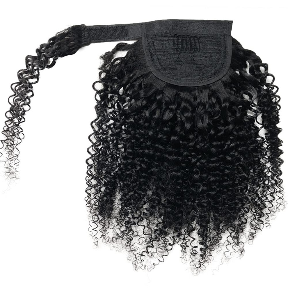 Clip In Kinky Curly Ponytail Hair Extension, Natural Black 22in, Instant Volume Boost and Seamless Blend