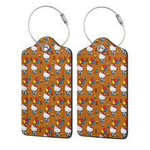 Hello Kitty Stainless Steel Ring Leather Luggage Tag with Privacy Protection, Waterproof ID Card Holder 2.9" * 4.6"