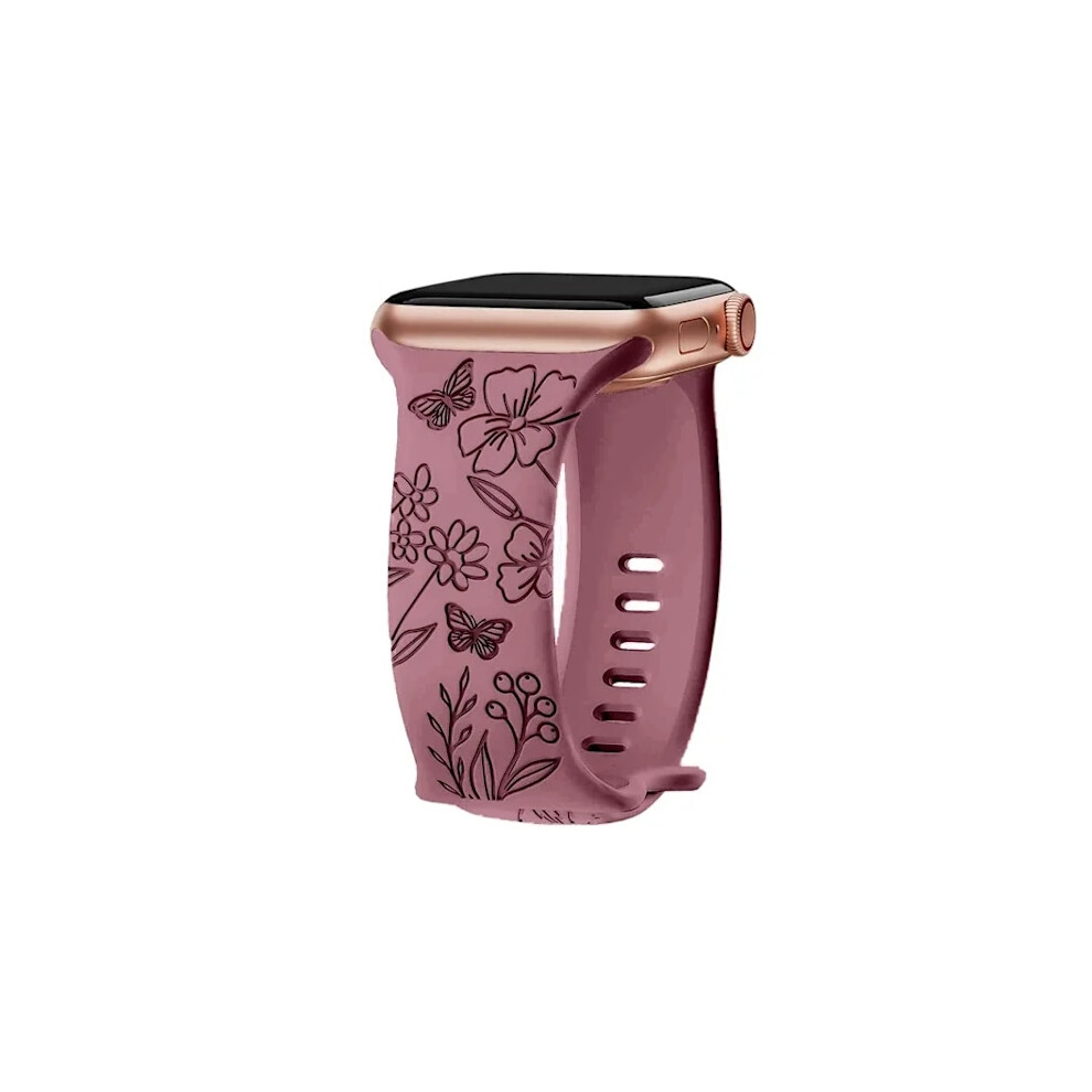 Graverat Armband Compatible With Apple Watch 49Mm-38Mm, Ultra, Series 10-3, Butterfly Flower Design Purple 9322103597128