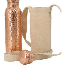 Kupfer-Trinkflasche (950 ml) mit Tragetasche | 100 % rein, laborgeprüft, auslaufsicher | Geeignet für die ayurvedische Anwendung