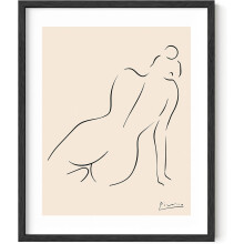 Picasso linjeteckningsaffisch - Abstrakt kvinnaväggkonst, minimalistisk kvinnlig silhuett (svart ram 16x20)