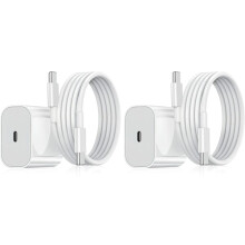 2er-Pack – Ladegerät kompatibel mit iPhone – Schnellladegerät – Adapter + Kabel, 20 W, Weiß; 2er-Pack kompatibel mit Samsung, 25 W