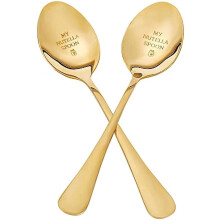 2 cucharas My Nutella con caja de regalo, cucharas de mesa de acero inoxidable grabadas en dorado para amigos, familiares y festivales.