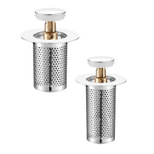 Badkamerafvoerstop van messing, universele stop met haarbestendige kernfilter *2 stuks
