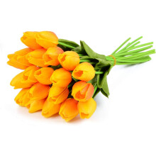 MAMOWEAR Kunstbloemen Nep Tulpen Bloemen voor Bruids-, Bruilofts- en Festivaldecoratie Boeket Real Touch PU Bloemenboeket (Oranje, 10 stuks)