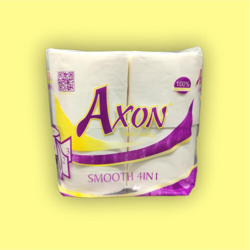 Axon Smooth Plain Toilet Paper Rolls 3Ply 4In1 10X10Cm 300 Pulls X 4Pc = 1200 Pulls