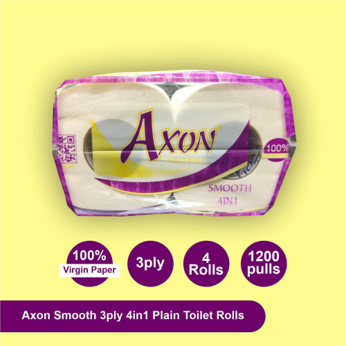 Axon Smooth Plain Toilet Paper Rolls 3Ply 4In1 10X10Cm 300 Pulls X 4Pc = 1200 Pulls 1