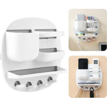 Mensola organizer da parete autoadesiva per comodino, ideale per auricolari, telefono, dormitorio e tavolo (bianca)
