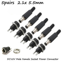 Conector de alimentación Mosiee5Pair DC12V macho y hembra para montaje en panel, tipo jack cilíndrico