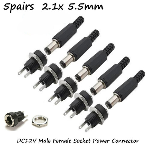 Mosiee5Pair DC12V Αρσενικό θηλυκό βύσμα στήριξης σε πάνελ με βύσμα τροφοδοσίας
