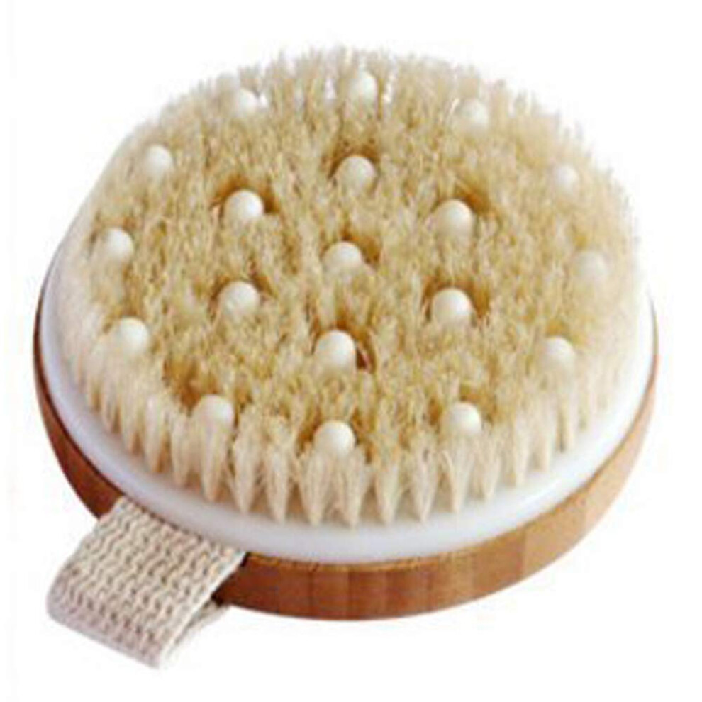 Body Brush with Natural Bristles and Strap for Dry Brushing, Gentle Exfoliation and Massage