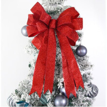 Janrevotw Weihnachtsbaumspitze Schleife, 41 x 24 cm Glitzerkranz-Dekoration mit langem Drahtband für weihnachtliche Dekorationen im Landhausstil