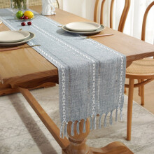 Cterwk Runner da tavola con nappe, runner da tavola in cotone e lino ricamato, stile boho per feste di Natale e matrimoni, 90x13 pollici