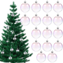 12 Pcs Iridescent Christmas Ornaments Balls, 1.96 Inch Plastic Clear Decorative Hanging Ornaments for Xmas Tree, Wedding, Party (Clear)
