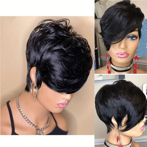 Περούκα Pixie Cut με αφέλειες Κοντή ίσια περούκα Συνθετική περούκα Φιλική για 1