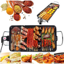 WSYW Plită electrică Teppanyaki, 47 x 28 cm, antiaderentă, cu temperatură reglabilă și tavă de scurgere, 3-6 persoane