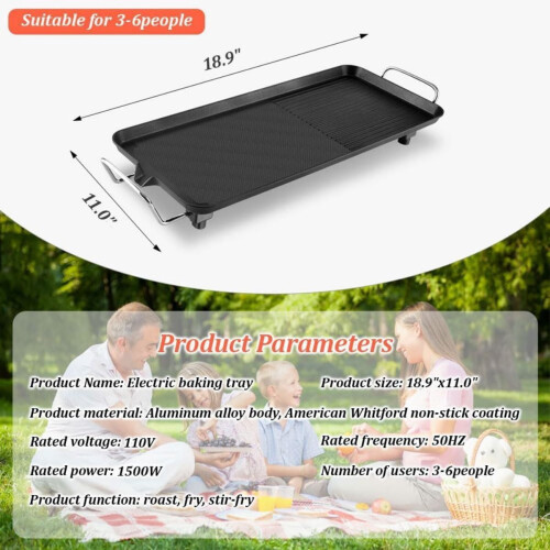 Ηλεκτρική σχάρα Teppanyaki WSYW, αντικολλητική 18,9"x11,0" με ρυθμιζόμενη θερμοκρασία και 1