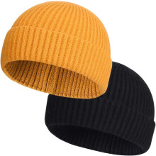 2-pack korte gebreide wintermutsen met oprolbare rand, wollen vissersmutsen voor heren, gebreide korte wintermutsen.