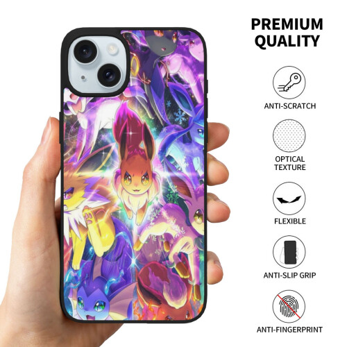 Capa para iPhone 15 compatível com Pikachu, capa de vidro macio para celular com câmera dupla compatível com iPhone 15 Plus. 1