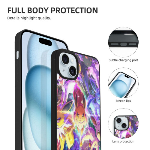 Capa para iPhone 15 compatível com Pikachu, capa de vidro macio para celular com câmera dupla compatível com iPhone 15 Plus. 2
