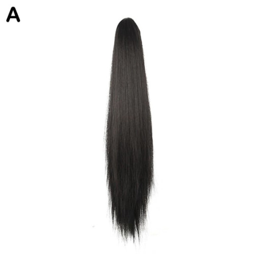 Perruque synthétique longue et lisse à pinces, queue de cheval, noire, taille unique