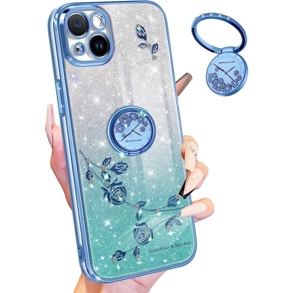 3In1 Glitter Iphone 14 Plus Case - Sparkly Girly Design With Ring, Cute Flowers & Shiny Bling For Women & Girls - Compatible With Iphone 14 Plus 9433291463598