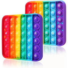 Jucărie pătrată cu bule de săpun cu alfabet ABC, jucărie senzorială cu numere din silicon pentru copii mici și școli (5x5 inci)