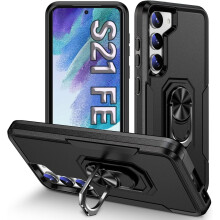 Capa resistente de dupla camada para Samsung Galaxy S21FE de 6,4" - Proteção reforçada contra quedas com suporte, preto fosco