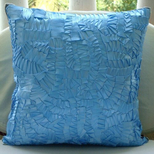 Μαξιλαροθήκες 22x22 ιντσών σε χρώμα Aqua Blue, τετράγωνη μεταξωτή υφή, συμπαγής ομίχλη, 1