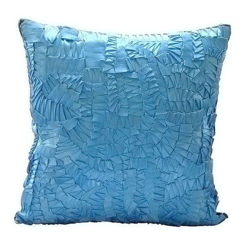 Μαξιλαροθήκες 22x22 ιντσών σε χρώμα Aqua Blue, τετράγωνη μεταξωτή υφή, συμπαγής ομίχλη,