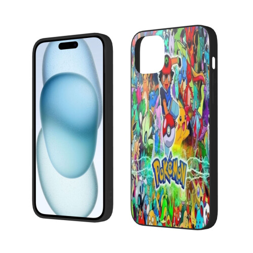 Capa para iPhone 15 compatível com Pikachu, capa de vidro macio para celular com câmera dupla. 1