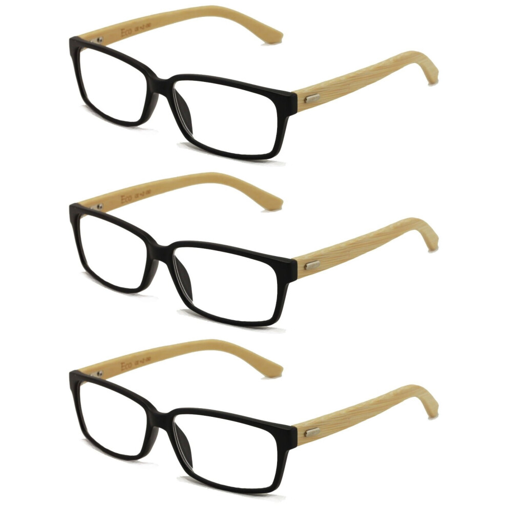 3 Pairs Geniune Bamboo Wood Reading Glasses Readers Unisex 1.25