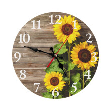 Reloj de pared europeo retro con forma de girasol, silencioso, sin tictac, funciona con pilas, redondo, decorativo, compatible con el hogar, la