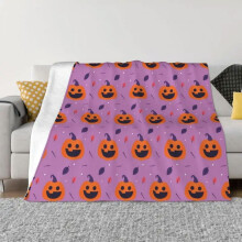 Zabawny koc z dynią na Halloween, ciepły flanelowy koc na kanapę i łóżko