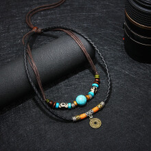Collana da donna Besufy, collana girocollo da uomo con ciondolo a moneta e perline di turchese sintetico multistrato, gioiello regalo