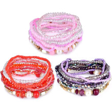 NANAHuang Set böhmischer Kristallperlenarmbänder, mehrlagige, stapelbare Boho-Anhänger, dehnbare, verstellbare Armreifen für Damen