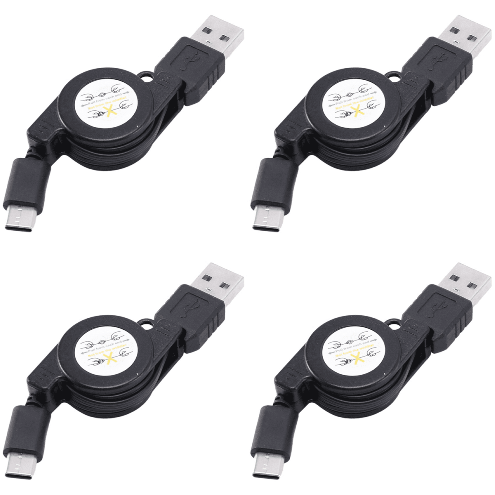 4X Usb Type C Usb 3.1 Retractable Cable Charger Charging Type-C Usb-C Cable Black 9004841160900