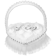 Mizh Wedding Ring Pillow Heart-shape Lace Engagement Ring Pillow Ring Box Holder with Handle
