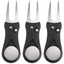 3pcs Stainless Steel Club Ball Fork Green Divot Repair Tool Golfer Kit (Black)