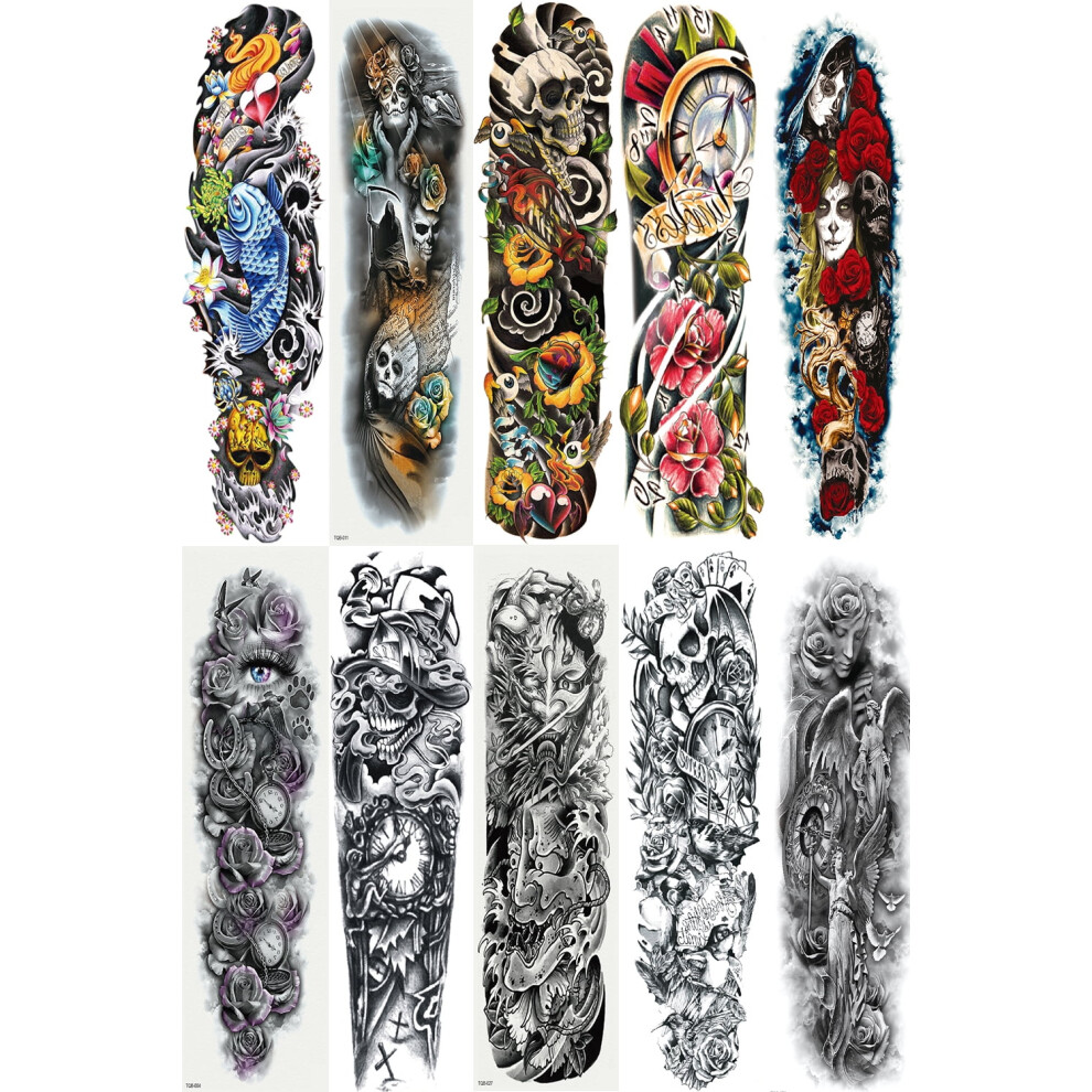 10 Sheets Temporary Tattoo Large Waterproof Full Arm Sticker Body Art Arm Tattoo 10PACK