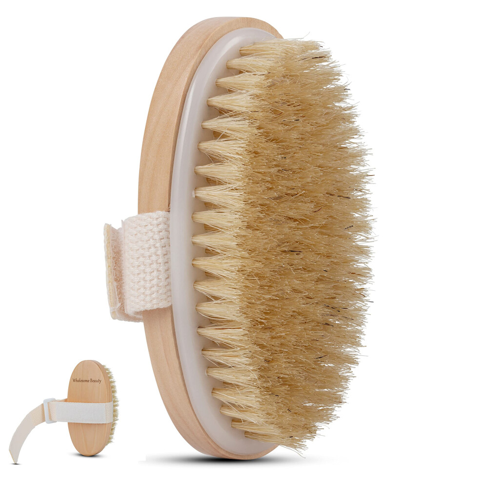 Dry Body Brush Natural Boar Bristle for Gentle Exfoliation and Circulation with Adjustable Strap